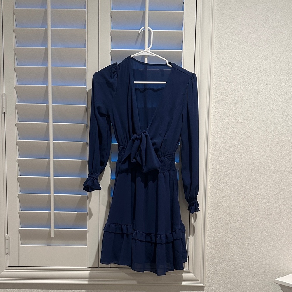 Elegant Navy Blue Wrap Dress